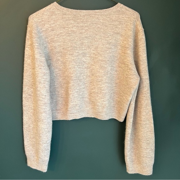 Oak + Fort Wool Button Up Cropped Cardigan Oatmeal Heather - Picture 5 of 9